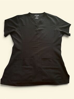 Black Medical Scrub Top - Unbranded V-Neck Work Shirt